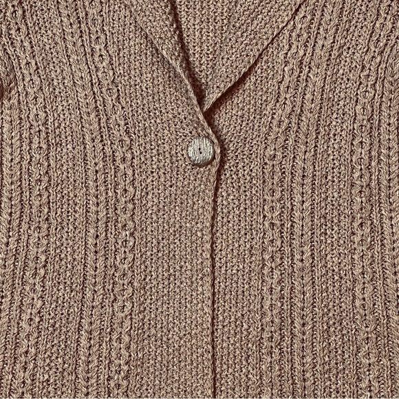 Jones New York Linen Crochet 3/4 Sleeve Cardigan Sz M EUC Cafe Au Lait Color - Picture 4 of 9